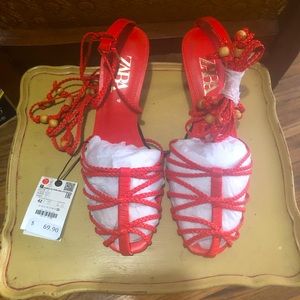 Zara Red Fisherman Sandals Wrap. Straps Sz 11